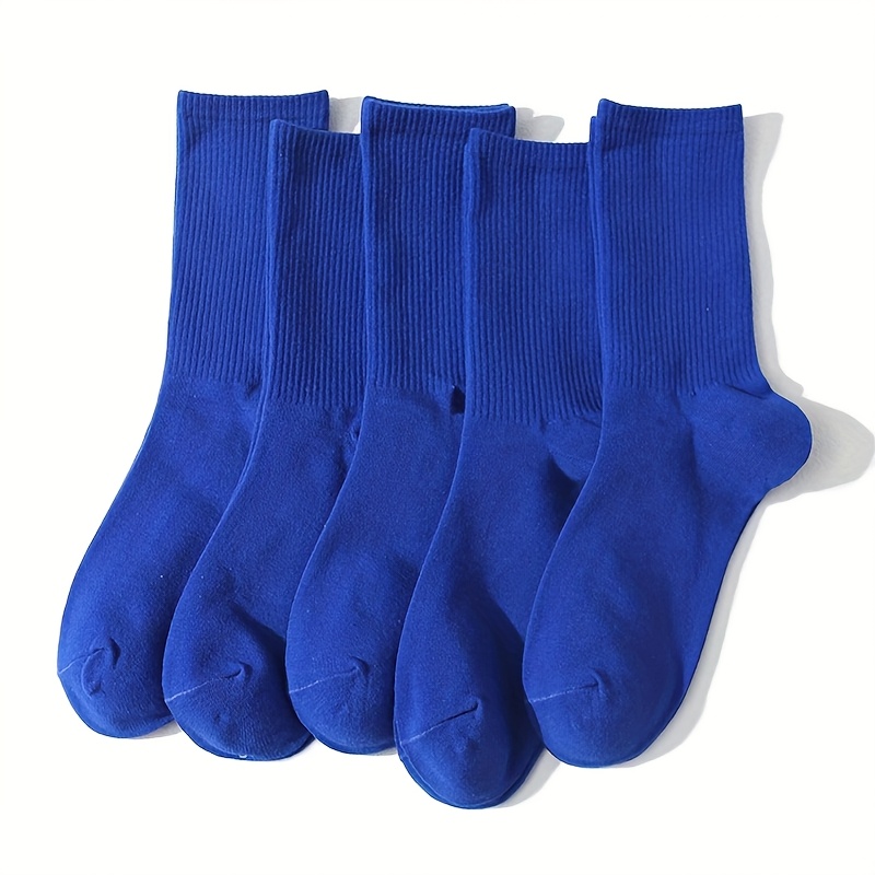 E-shop 5 Paar Frühling Sommer Kleinblau Einfarbige Unisex Paar Socken Bequeme Atmungsaktive Mid-Calf Socken Geeignet für Tägliche Freizeit Outdoor
