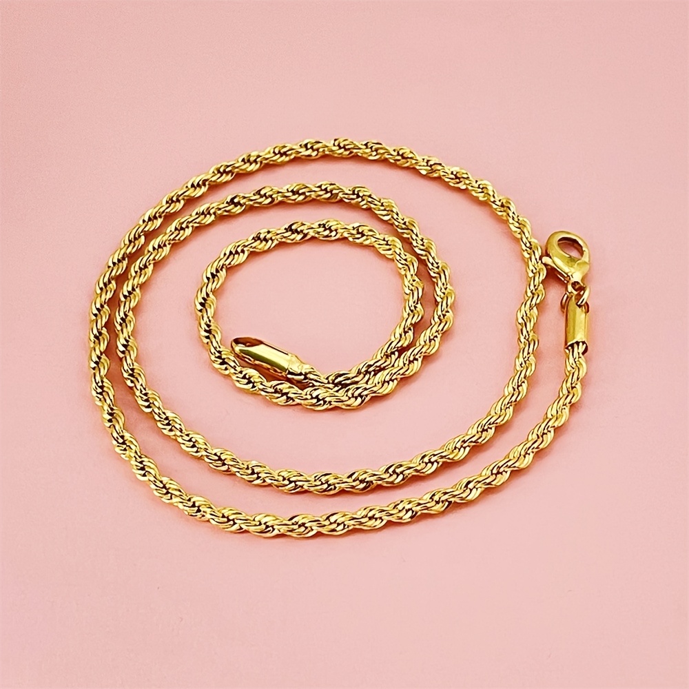 TEMU Collier chaîne corde torsadée de 4 mm plaqué or , chaîne DIY pour hommes et femmes, accessoire de bijou de collier - Convient pour quotidiens/de
