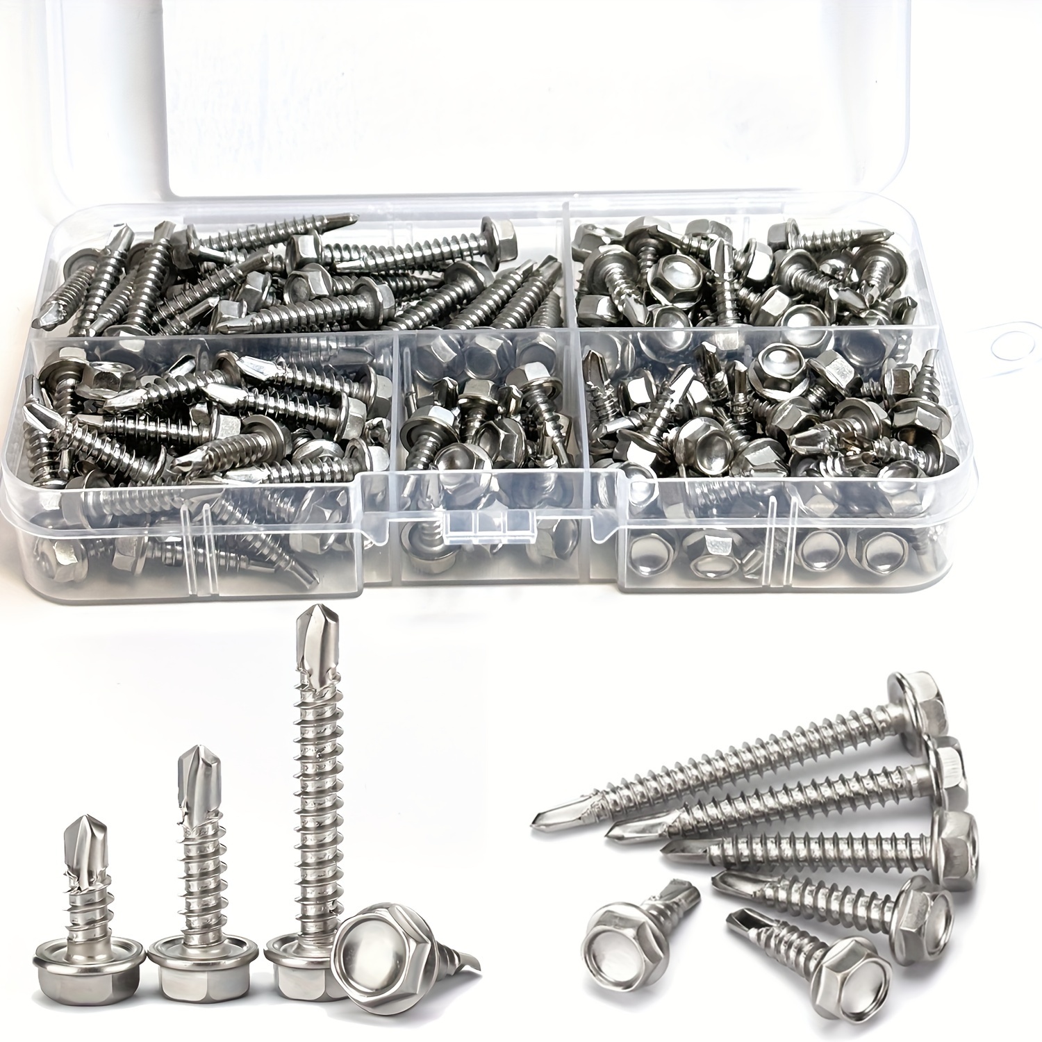 8 Self Drilling TEK Screw Assortment Kit, Hex Washer Head & Wafer Head Vigrue 410 Stainless Steel Tapping Sheet Metal Screws Length 1 2 1 1 2 400pcs