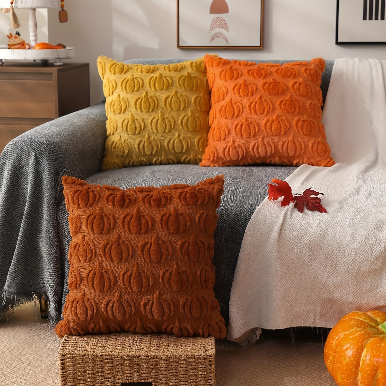 

Housse de Coussin Citrouille Orange Pack Unique pour Halloween Convient pour Salon et Chambre Canapé 45*45cm Noyau de Coussin