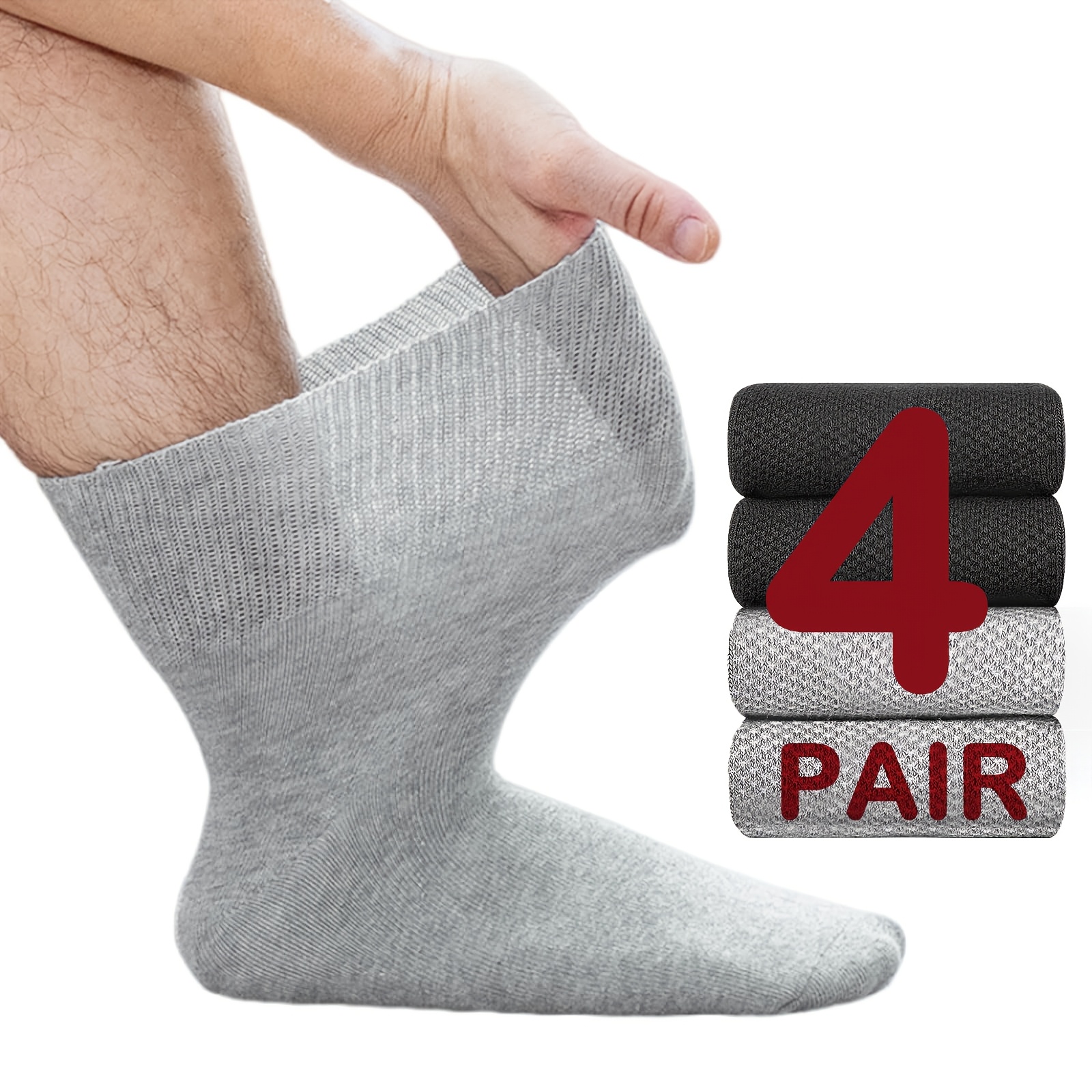 Chaussettes Diabétiques Homme LOFIR - 4 Paires Coton Sans Couture, Ceinture Extra Large Sans Pression, Taille 39-50