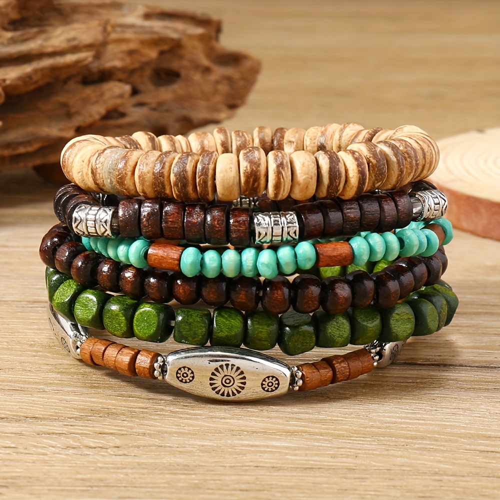 6pcs set simple and stylish bohemian style coconut   bead bangle bangle bracelet with elastic cord for men