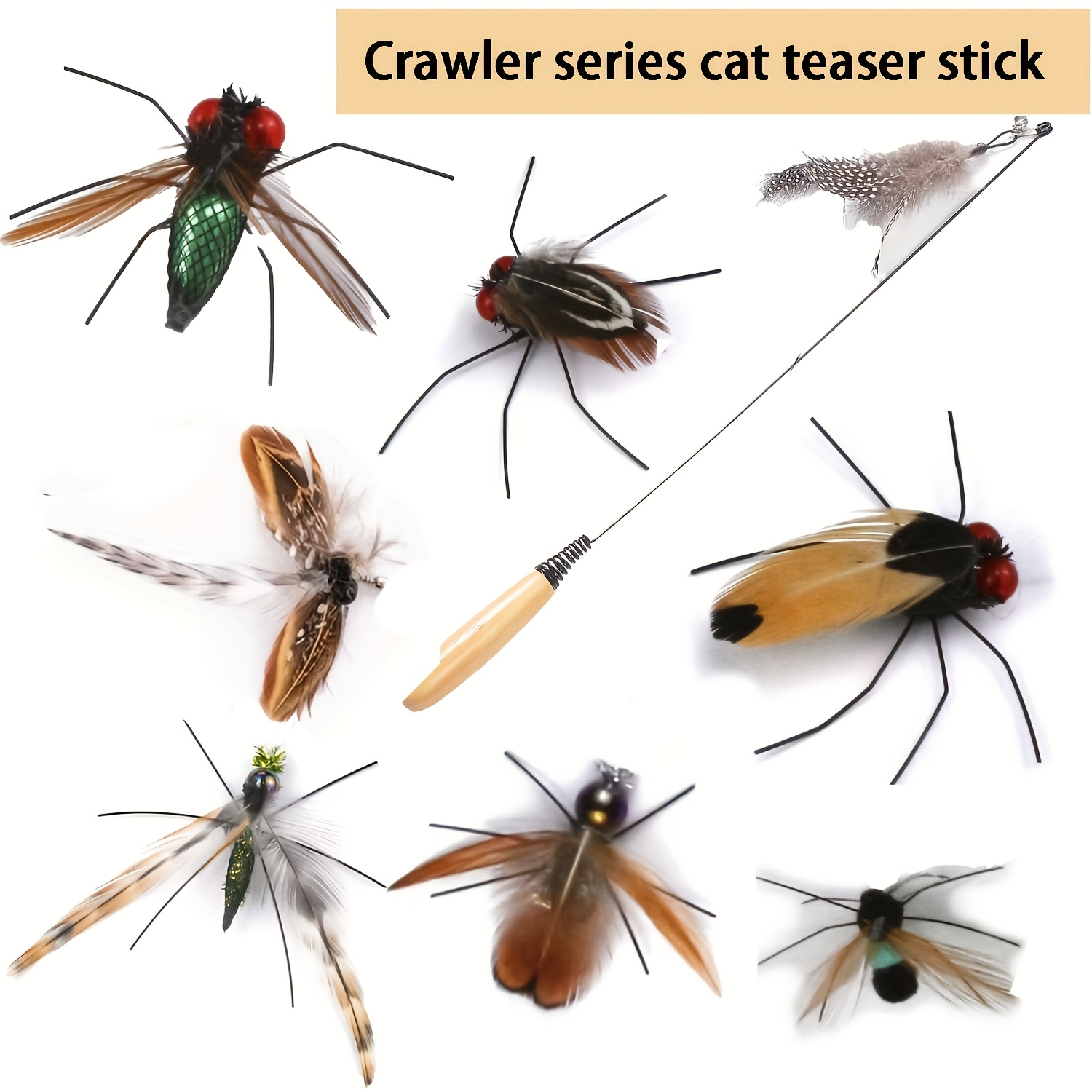 Pet Toy New Simulation Insect Feather Replacement Head Bell Cat Toy Small Flying Insect Butterfly Teasing Stick, Without Battery