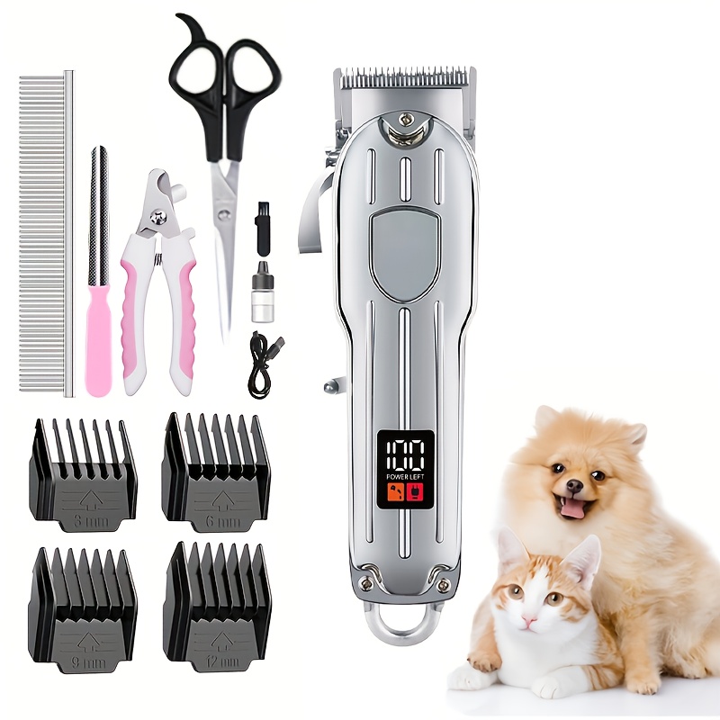 TEMU 7-in-1 Grooming Kit For Pets - Usb Rechargeable Clipper Featuring Durable Ceramic , A Brush, And A Measuring Tool Suitable For Cats And Dogs, Along With Professional Grooming Scissors And Sharp