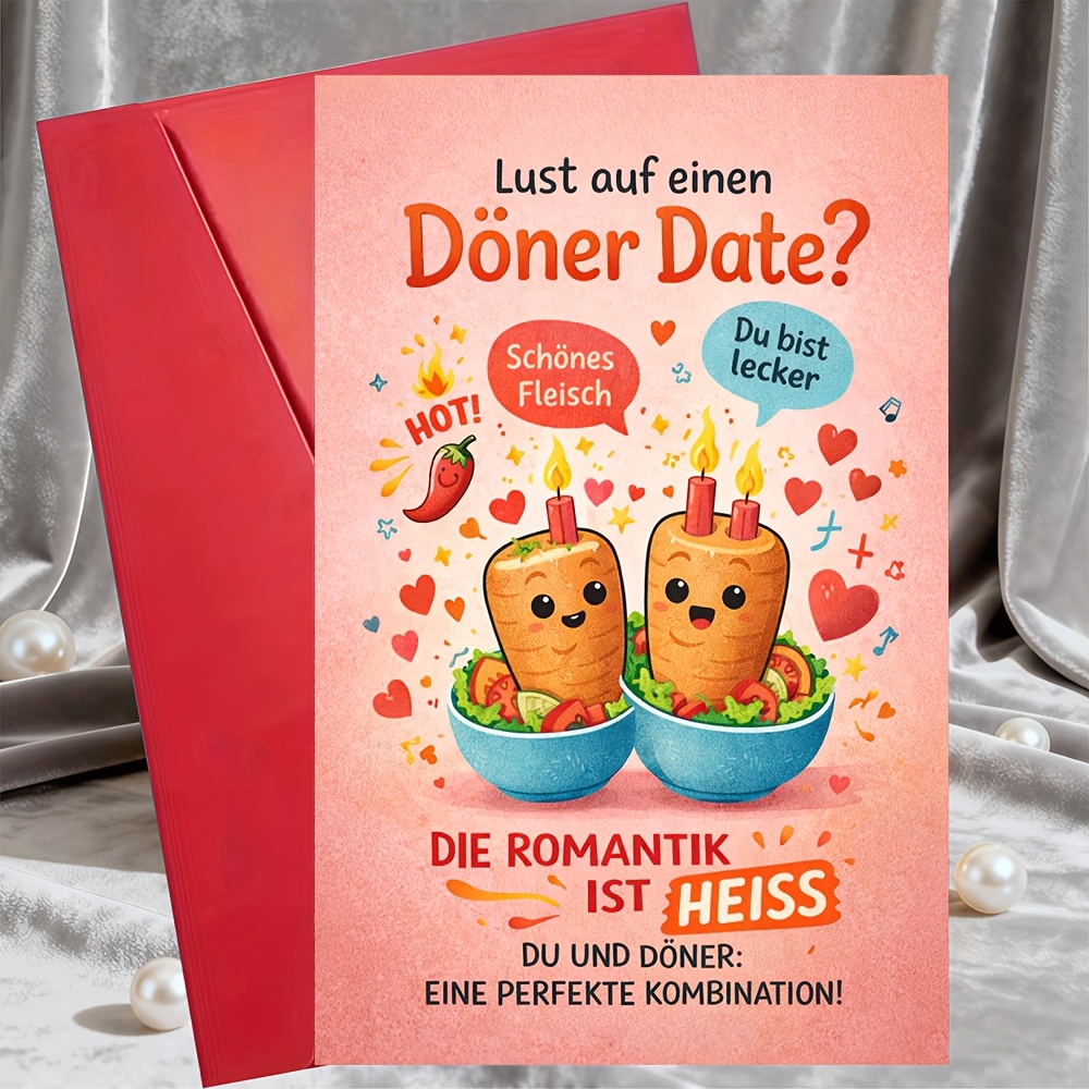 E-shop 1 Grußkarte + 1 Umschlag Lustige Döner-Kebab-Liebeskarte für Paare Jahrestag oder Valentinstag Romantischer -Gruß für Freund Freundin Ehemann