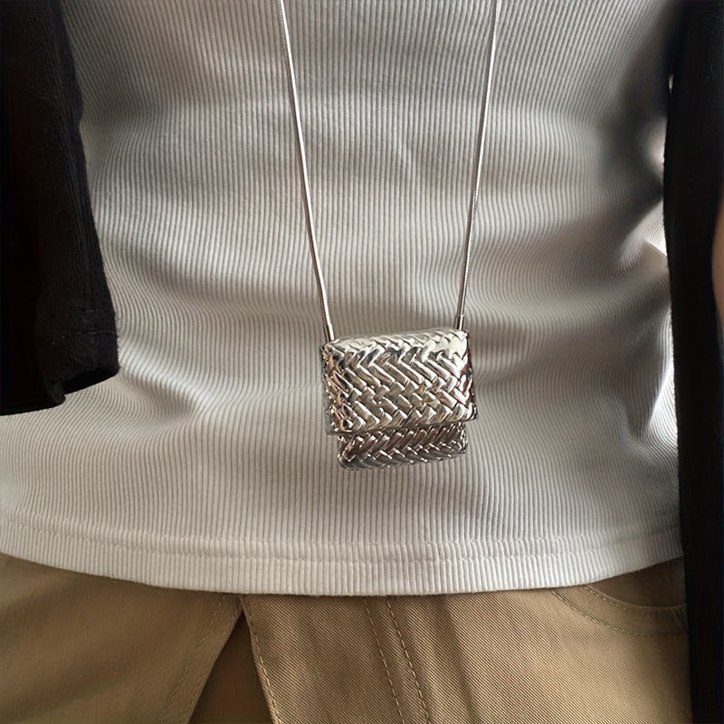 TEMU A Unique Women's Woven Bag Pendant Necklace | New Fashionable Long Sweater Chain Accessory With Openable Design