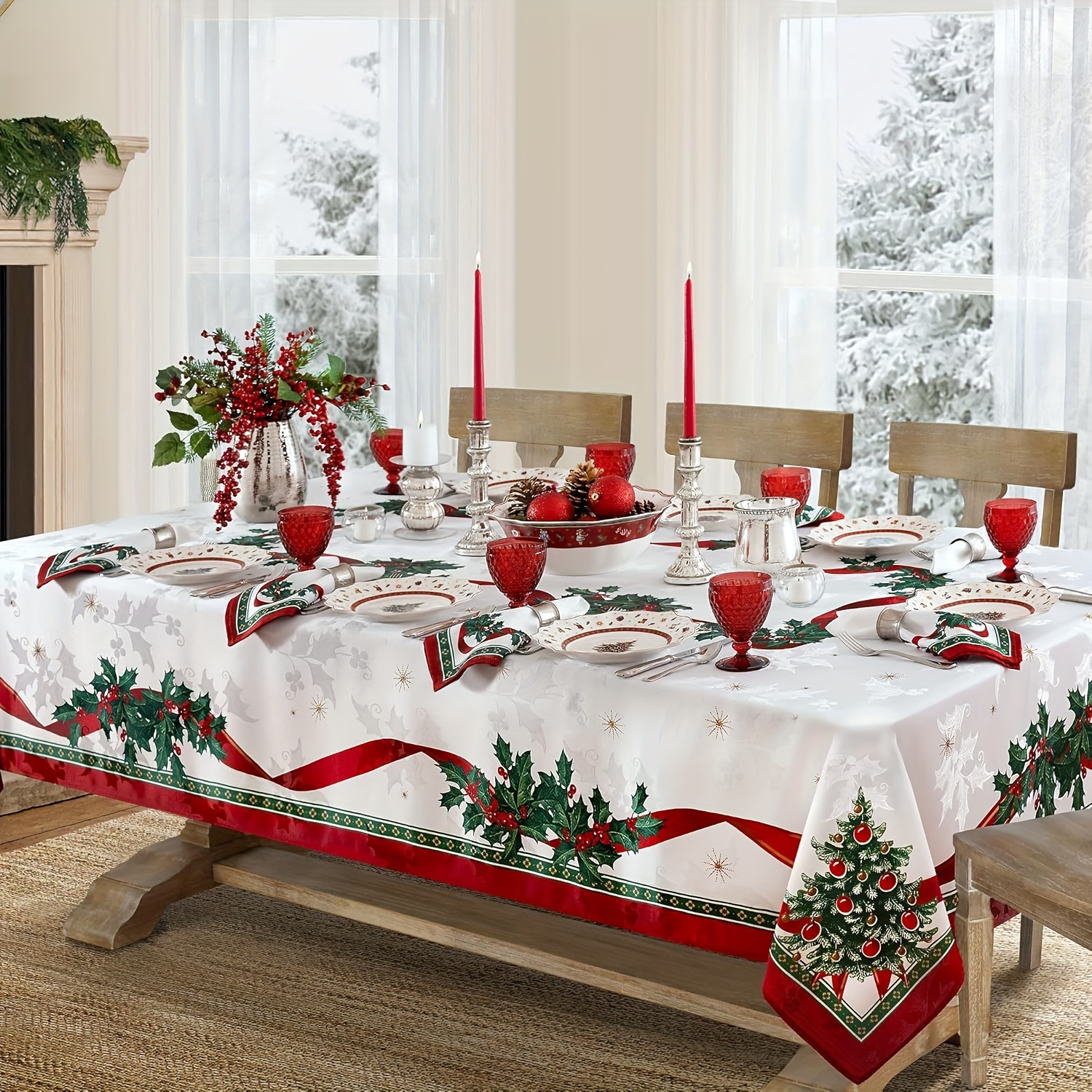 

Christmas Tablecloth - Holiday Design, Dining & New Year's Parties, Polyester, Rectangular Holiday Decorations