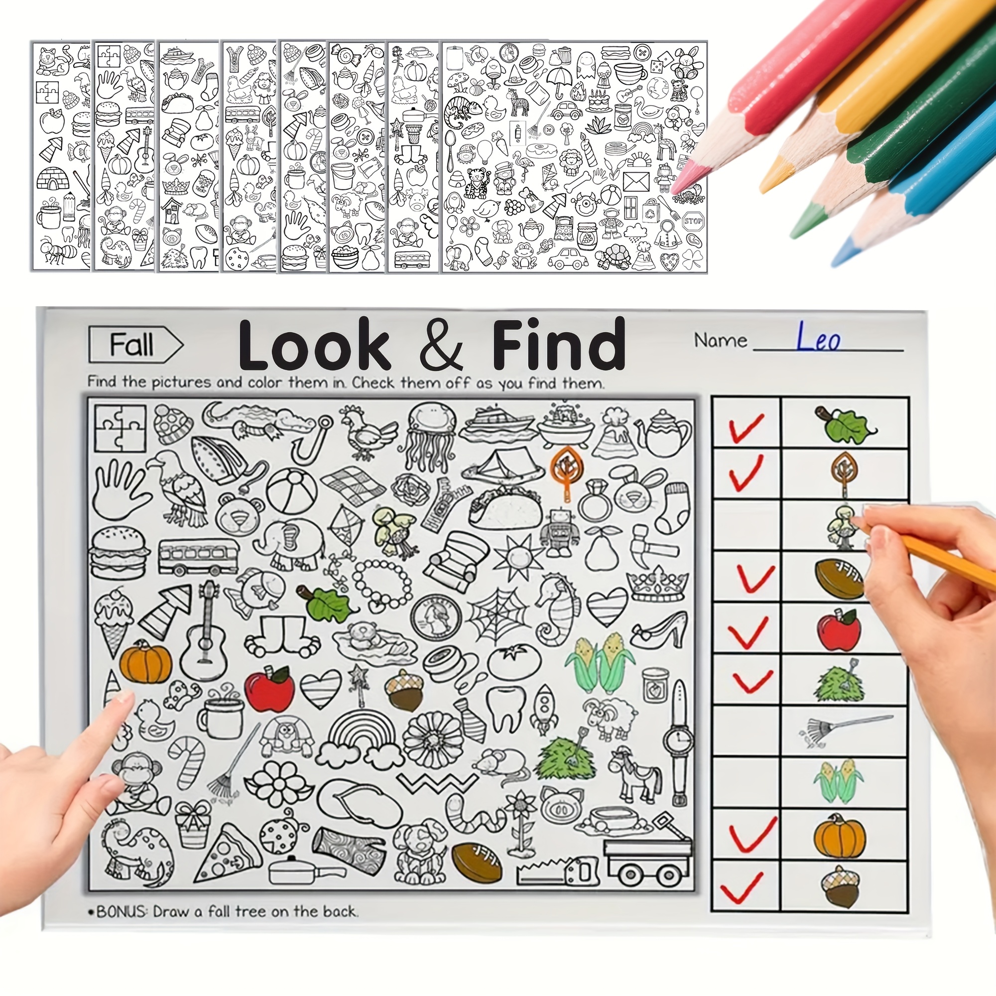 Find the Hidden Pictures, Find the Same Image and Color It, a Fun and Engaging Book with 18 Contents, Helps Improve Focus, Attention and Observation Skills, Includes Answers