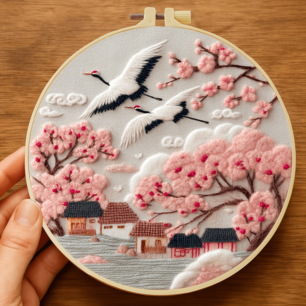 TEMU Beginner's Wool Felt Music, Cherry And Crane Pattern, Diy Wool Felt Painting Set, Friendly, Full Set Of Tools Including Foam Pad, Felt Cloth,