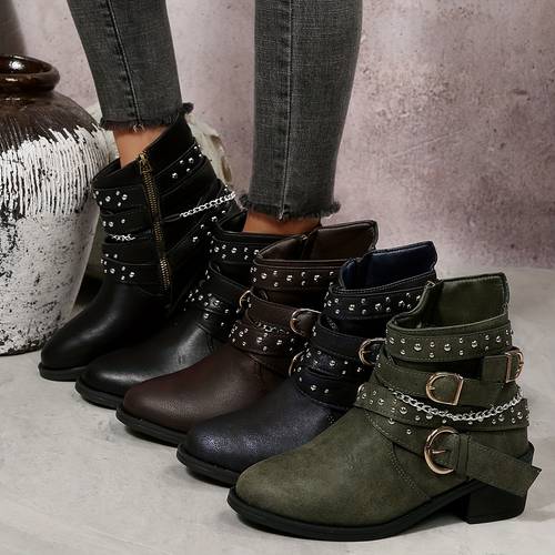 womens studded punk boot ankle boots women shoes
