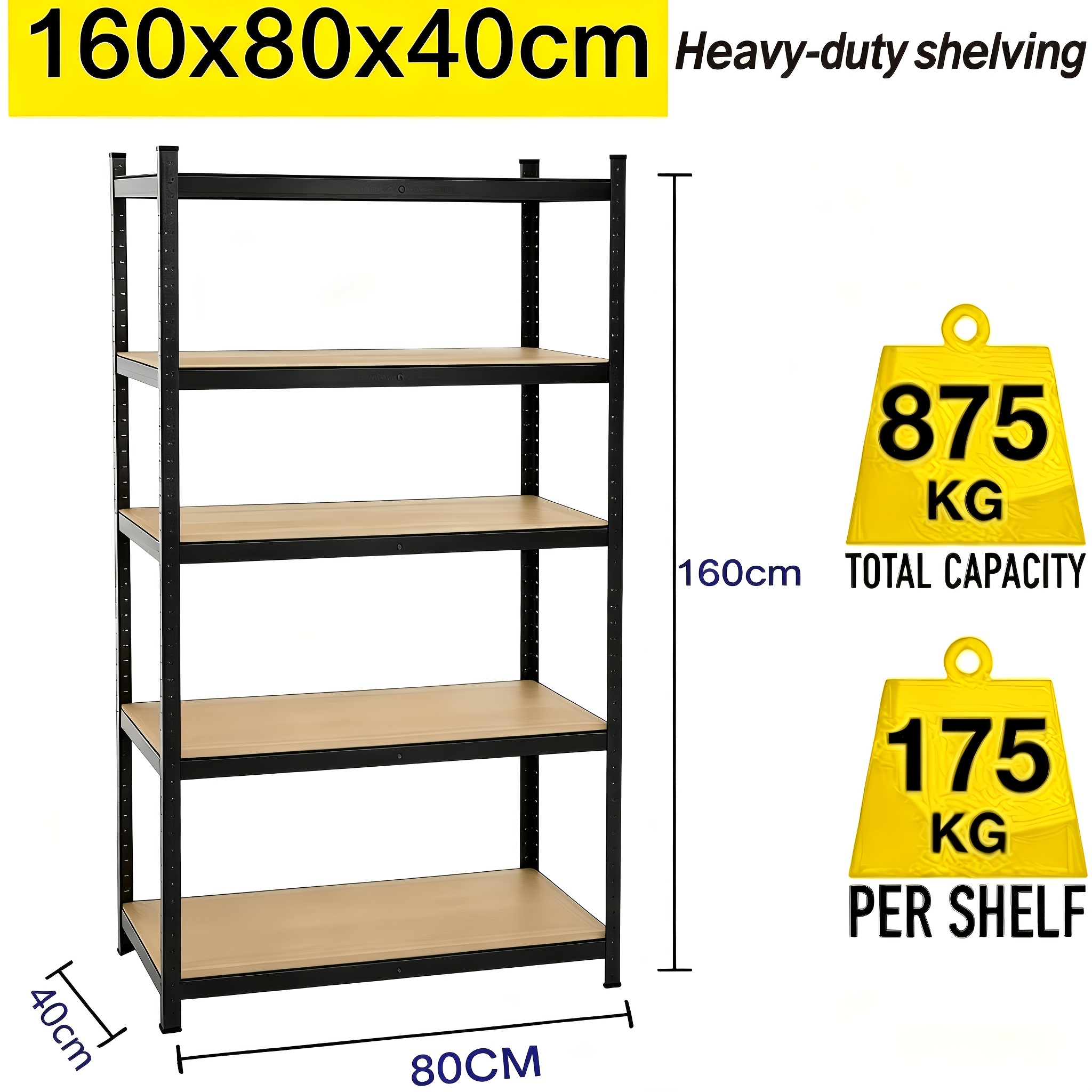 Image of Five-tier Sturdy Storage Rack With Load-bearing Capacity And , Adjustable Shelves That Separated Into , Suitable For Such As Kitchens, Gardens, And , An For Home Storage