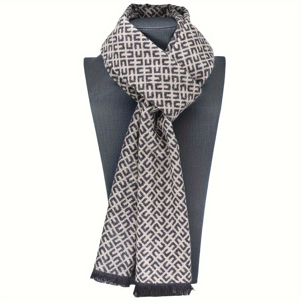 

Elegant Men's Polyester Scarf - U-shaped Geometric Pattern In Black, Coffee, White Gray - Detail, 180cm X 30cm, Lightweight For Autumn & Winter Wear