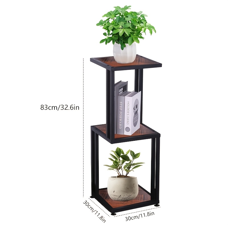 3-Tier Nightstand, Industrial Bedside Table with Open Storage Shelves, Wood Top Metal Frame End Table, Space-Saving Side Table for Small Spaces, Living Room, Bedroom, Ideal for Lamp, Books, Plants