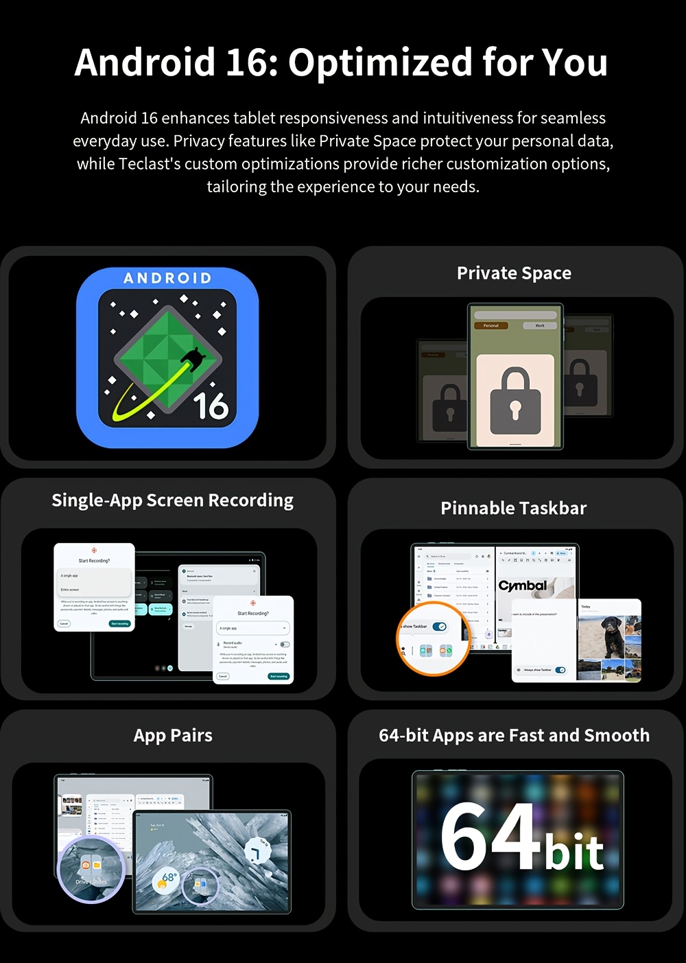 TECLAST T65 Tablet 13.4'' Inch, Top Gaming 120Hz Tablet Unisoc T7280 Octa-Core 2.2Ghz CPU, Android 16 Max 20GB(8+12) RAM 128GB ROM Opslag Ondersteuning 4TB TF Kaart Uitbreiding, TDDI FHD 1920×1200 Groot Display Pad, Dual SIM 4G LTE + 5G WIFI, Tablet, Pad