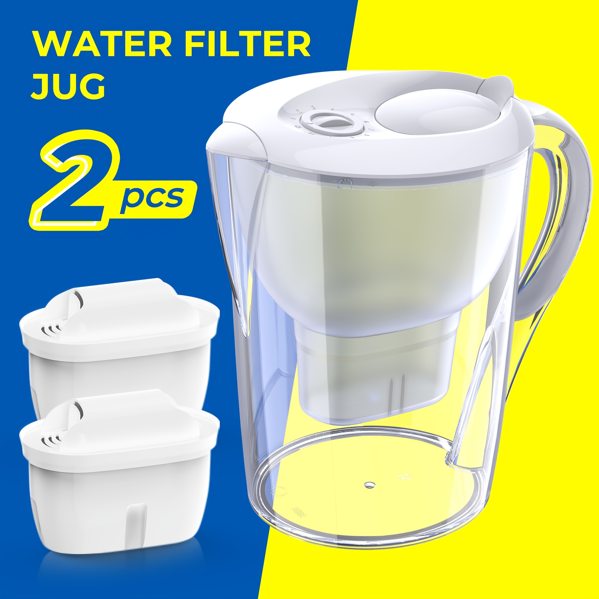 TEMU Water Filter Pitcher With 2 , 3.5l Large Capacity, White Water Filter Pitcher, Filtration And Purification System, For Kitchens And Offices.