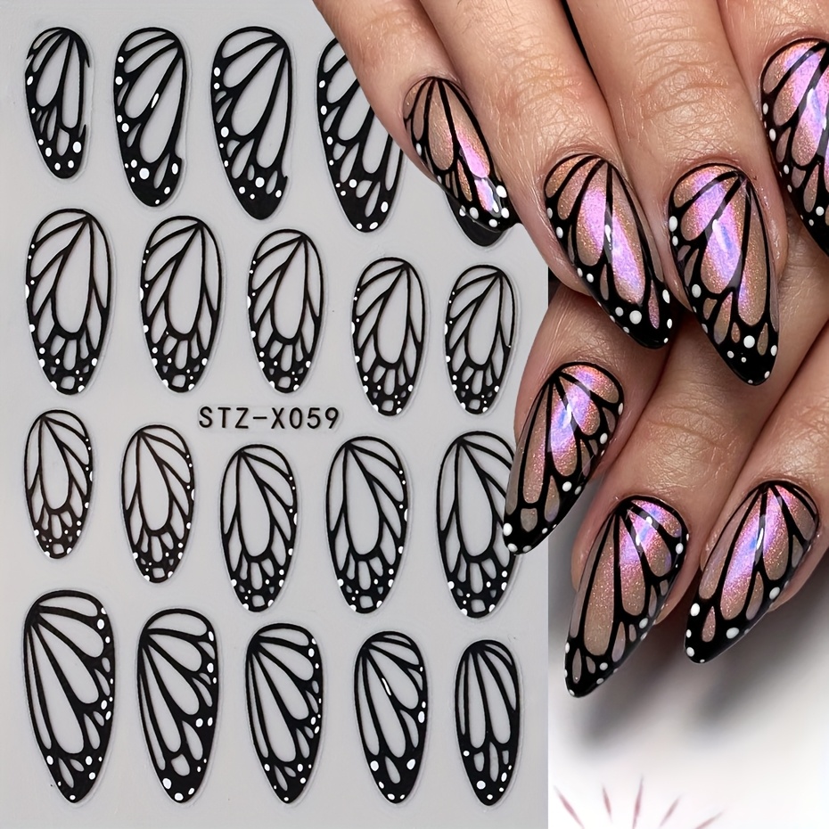 Stunning Black Wing Nail Stickers Elegant Charm Wings Nail Designs 3d Self-adhesive Foils Decals Diy Pattern Nail Art Decorations Manicure
