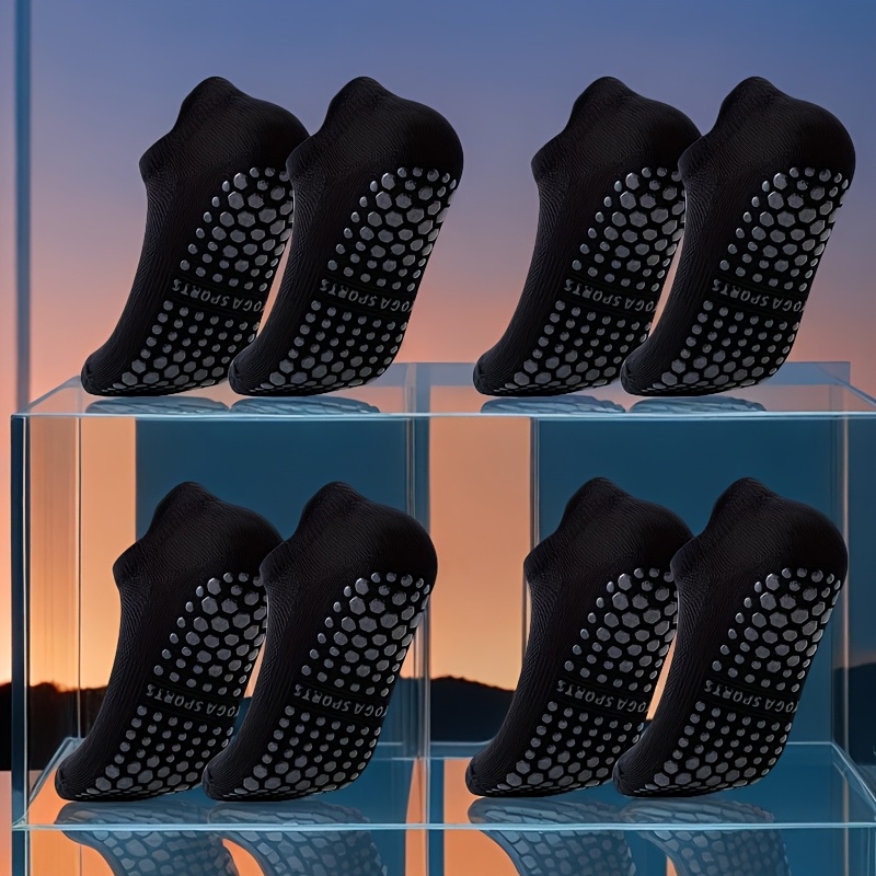 TEMU Lot de 4 paires de chaussettes antidérapantes pour femme avec en , chaussettes de Pilates fines et respirantes en osselet