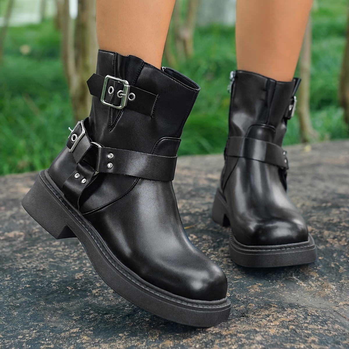 stilvolle braune motorradstiefel damen seitlichem Temu Germany - Main Image