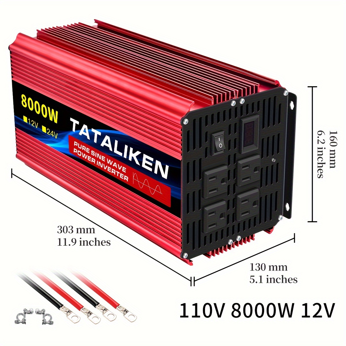 TEMU 8000w Pure Sine Inverter, 12v/24v To Ac 220v, Suitable For Car, Rv, Camping, Low Temperature And , Home Emergency Equipment, Suitable For Family Holidays Such As Halloween And Christmas.
