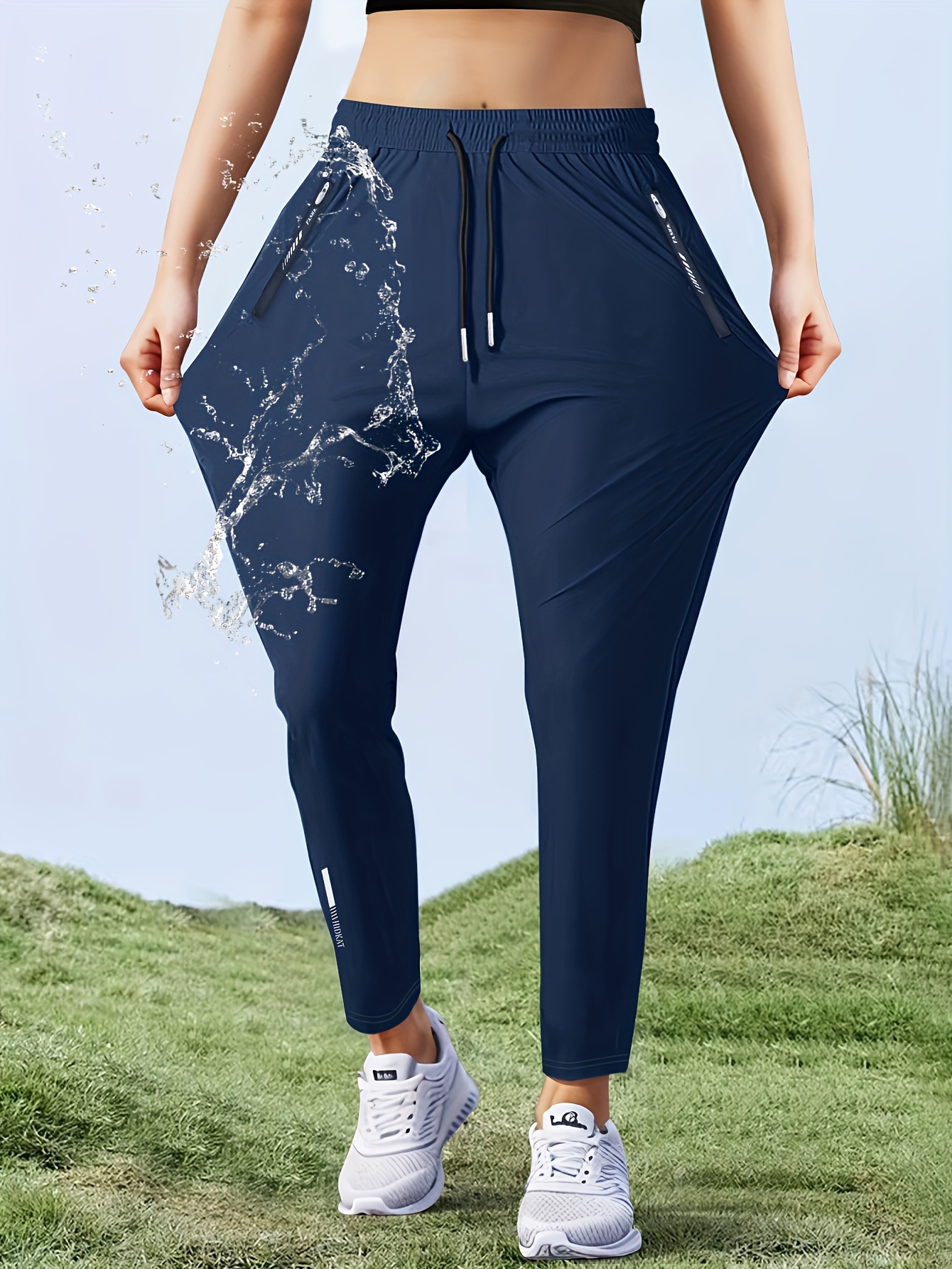 womens high   straight leg ice   fiber pants casual solid color long length with drawstring waist zipper pocket quick dry for  