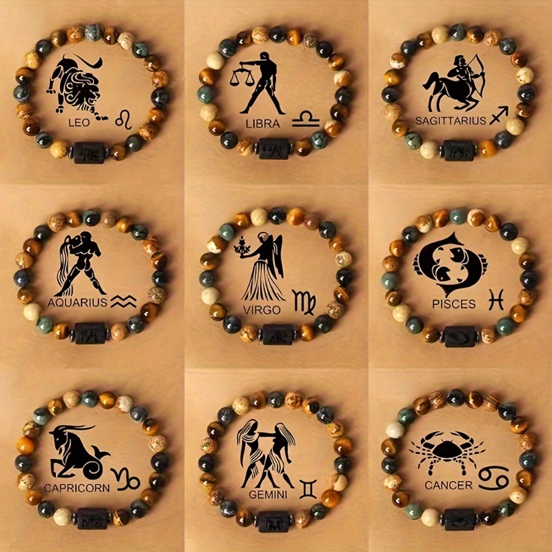 Zodiac Sign Stone Beaded Bracelets for Couples