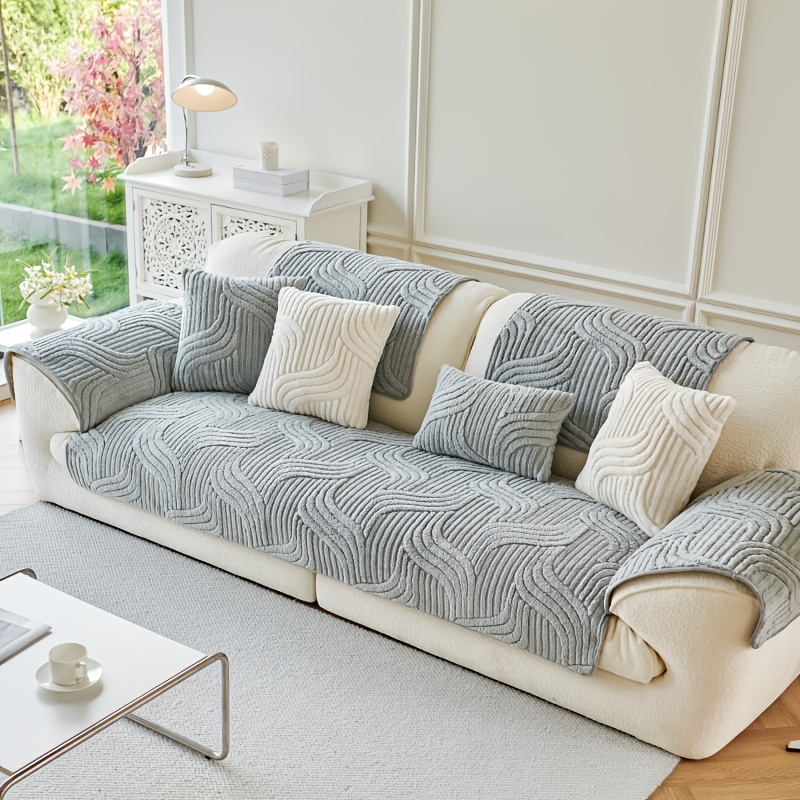 1pc Plush Anti Slip Sofa Cover Pet Friendly