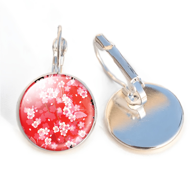 2pc Cherry Blossom Floral Design Round Earrings Set