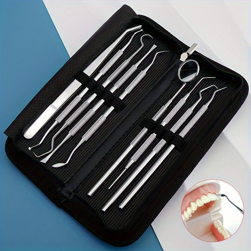 

Stainless Steel Teeth Care Set, Dual-ended Probe Oral Hygiene Instruments, Pet Teeth Tools, Tooth Cleaning Care With Protective Case