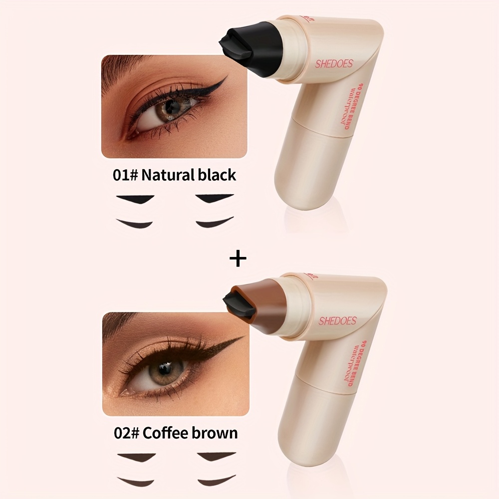 2pcs Dual-end Rotating Eyeliner Stamp Pens Black And Brown 2-color Set Waterproof Sweatproof Non-smudging One-stamp End Beginner-friendly Quick Eye Makeup
