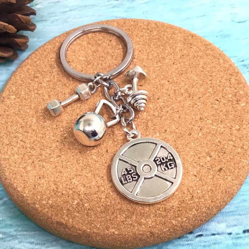 Image of 1pc Fashion Mini Dumbbell Disc Dumbbell Fitness Keychain For Men, Souvenir Gift