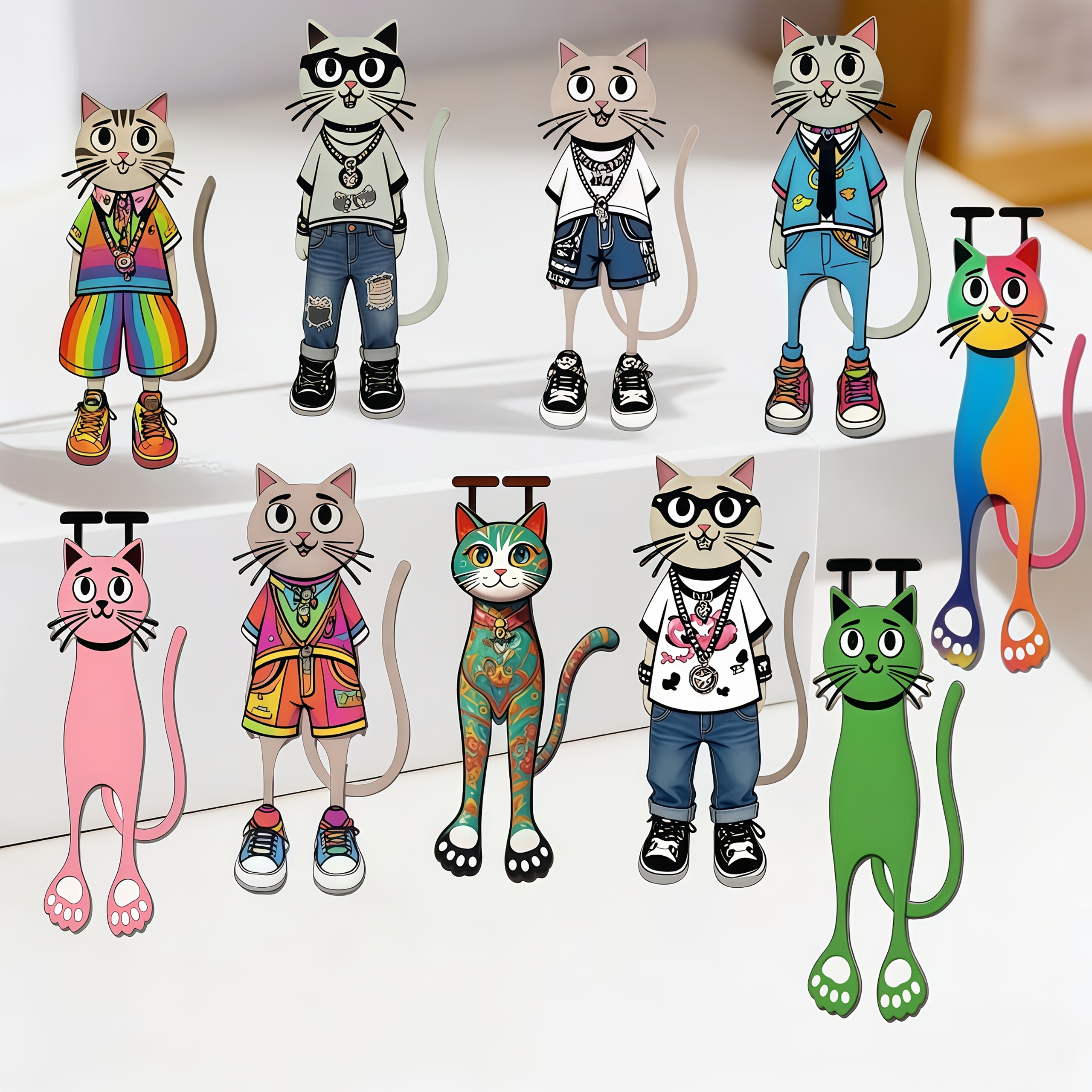 E-shop 10er-Pack Katzen-Lesezeichen Geschenkset 2D Flache Acryl-Lesezeichen Unisex Stück Lesezeichen Leser- und Buchliebhaber-Lesezeichen