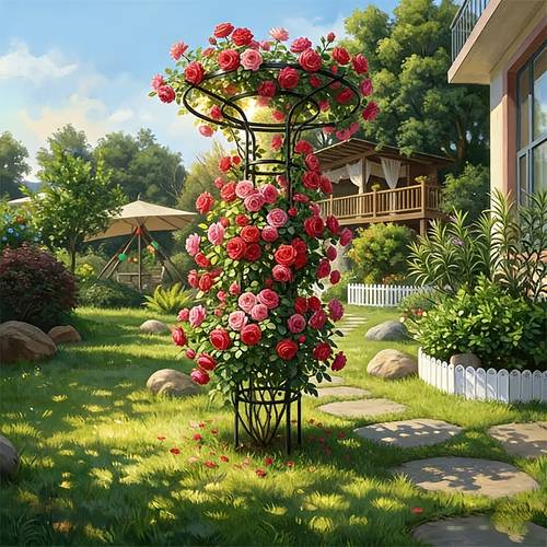garden plant trellis cold plastic coated rust proof frame three dimensional lines for flowers vegetables and roses gardening planting art architecture practical yard structure two colors