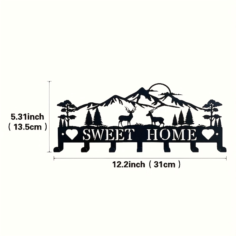 TEMU 1pc Heavy Duty Cast Iron Key Holder Storage - Black Powder Coated Modern Wall-mounted Entrance Storage With Heart Cut Sweet , Living Room,