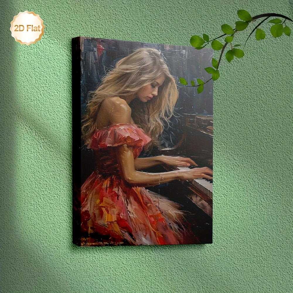 painting of woman in red dress playing piano The woman in the red dress by Oscar Dominguez: History, Analysis & Facts