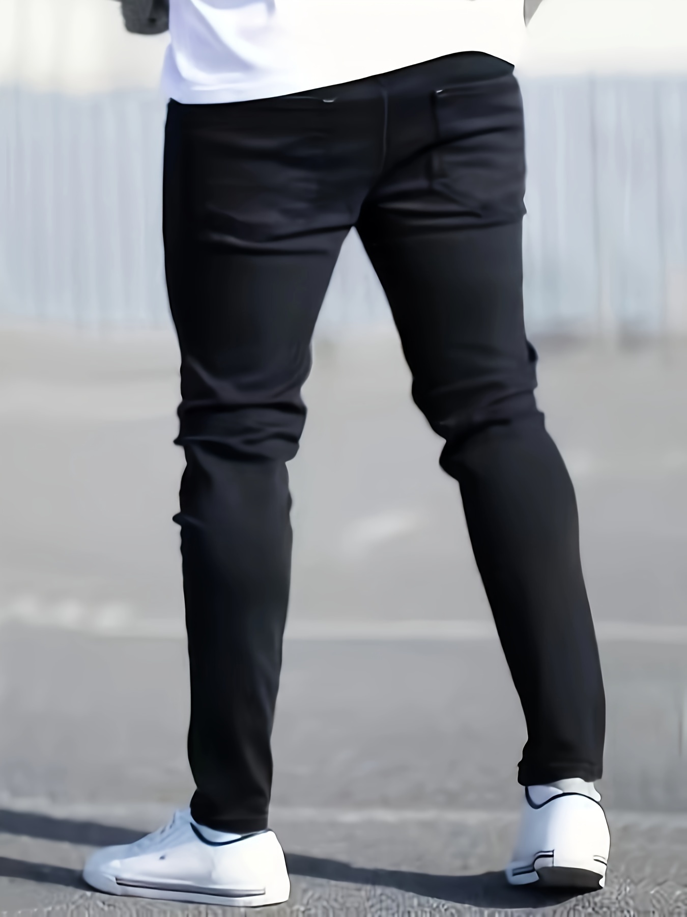 Men'S Slim Fit Black Jeans with Distressed Details - Casual, All-Season, Mid-Rise, Stretchy Denim Pants for Stylish Weekend Attire, Casual Attire Jeans|Distressed Denim Jeans|Stretchy Fabric