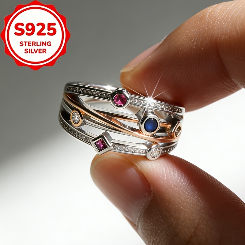 S925 Silver Colored Synthetic Zirconia Unisex Ring