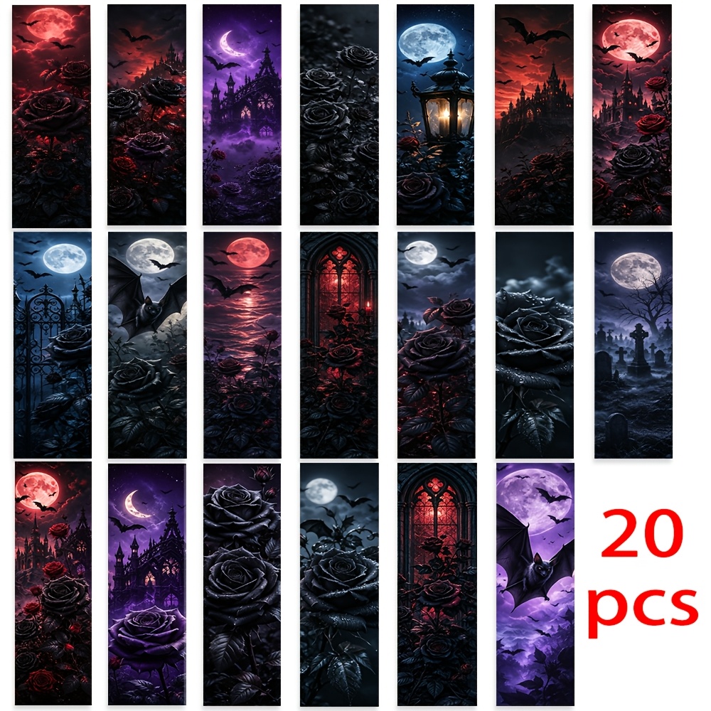 TEMU 20pcs Bookmark Set, , Night Scene, Starry Sky, Nature, Outdoor, Aesthetic, Hand-painted, , Mysterious, Cool Tones, 2d Printed Practical