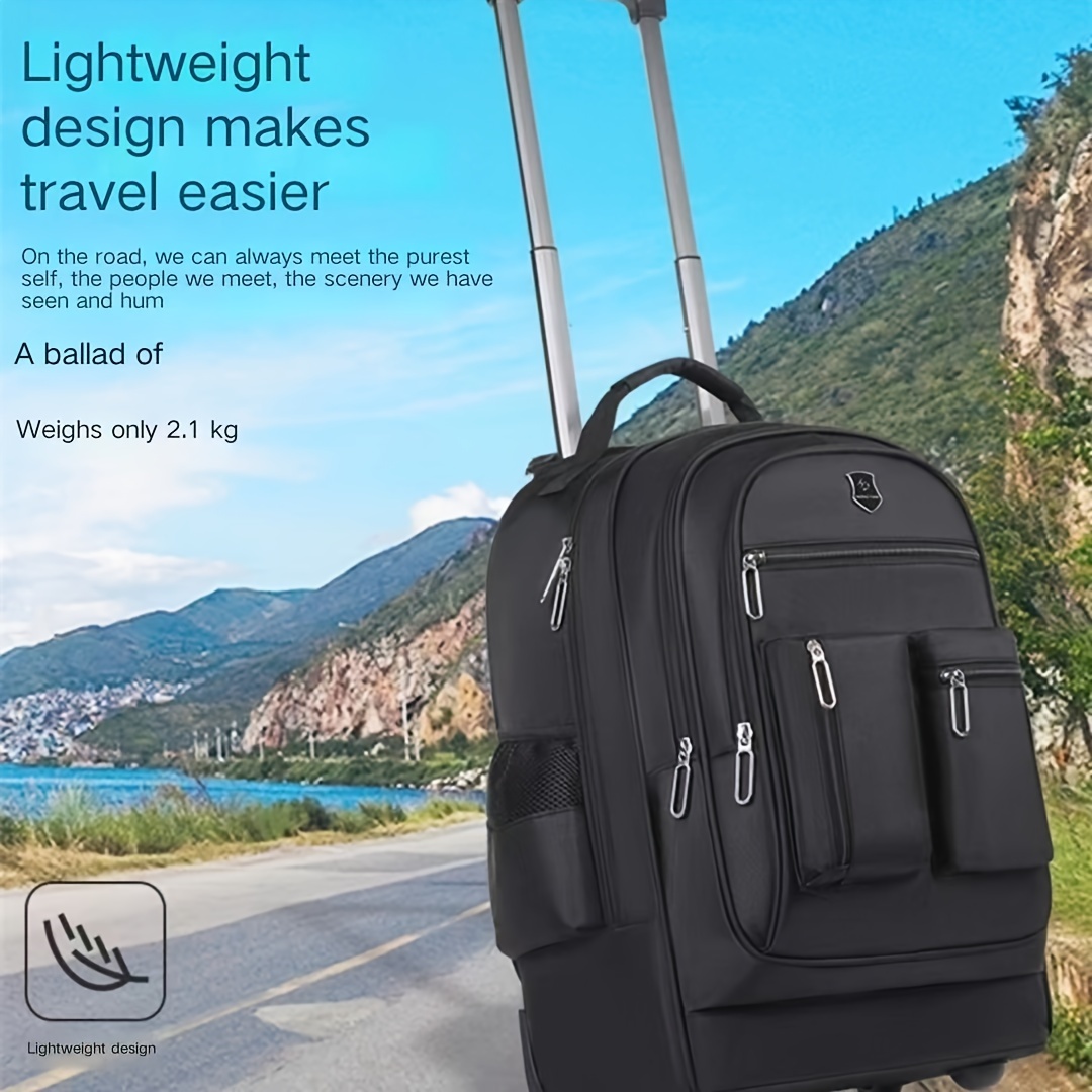 

Trolley Travel Backpack With Wheels, Large Capacity Outdoor Hiking Camping Rucksack, Portable Weekender Overnight Schoolbag