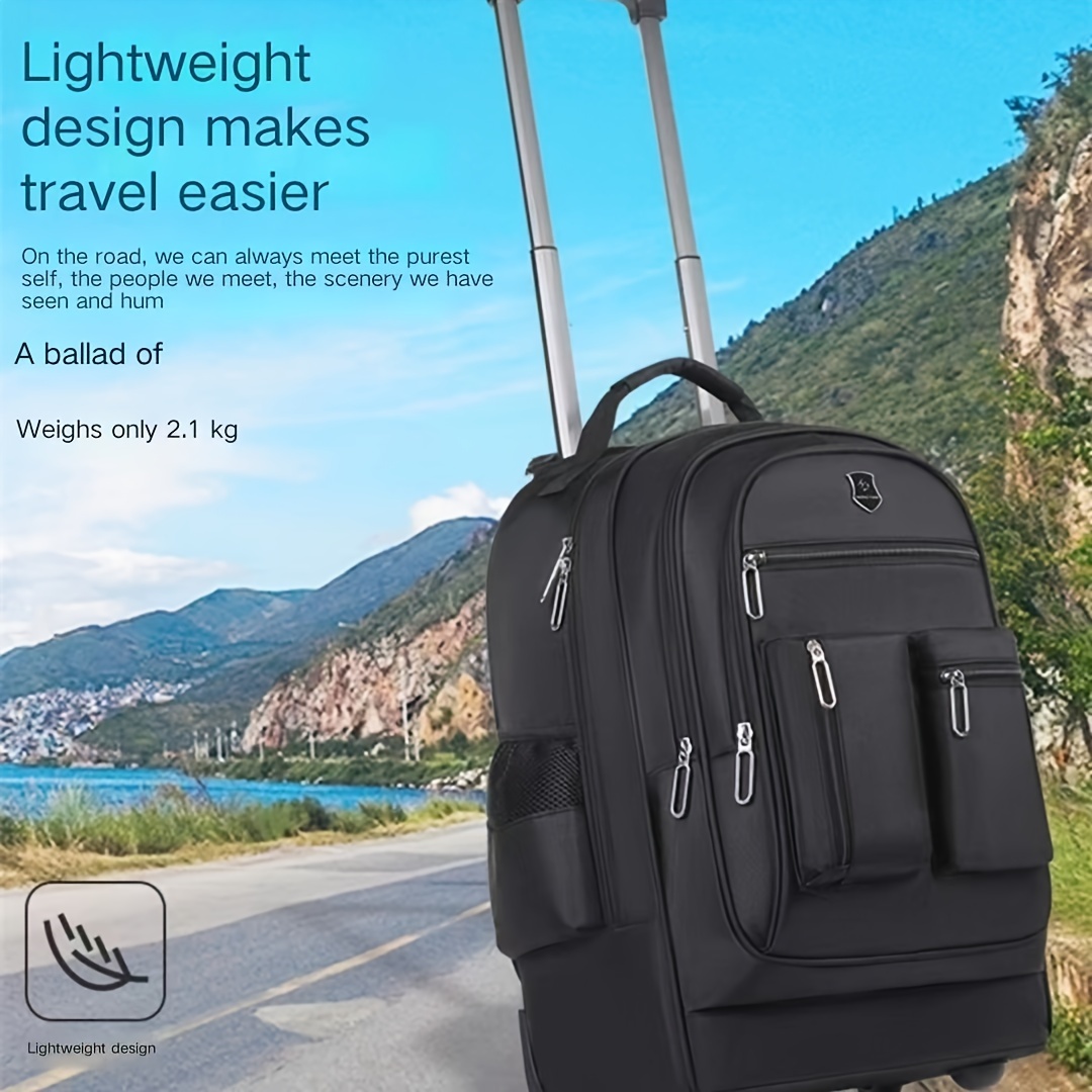 Trolley Travel Backpack With Wheels Large Capacity Outdoor Hiking Camping Rucksack Portable Weekender Overnight Schoolbag