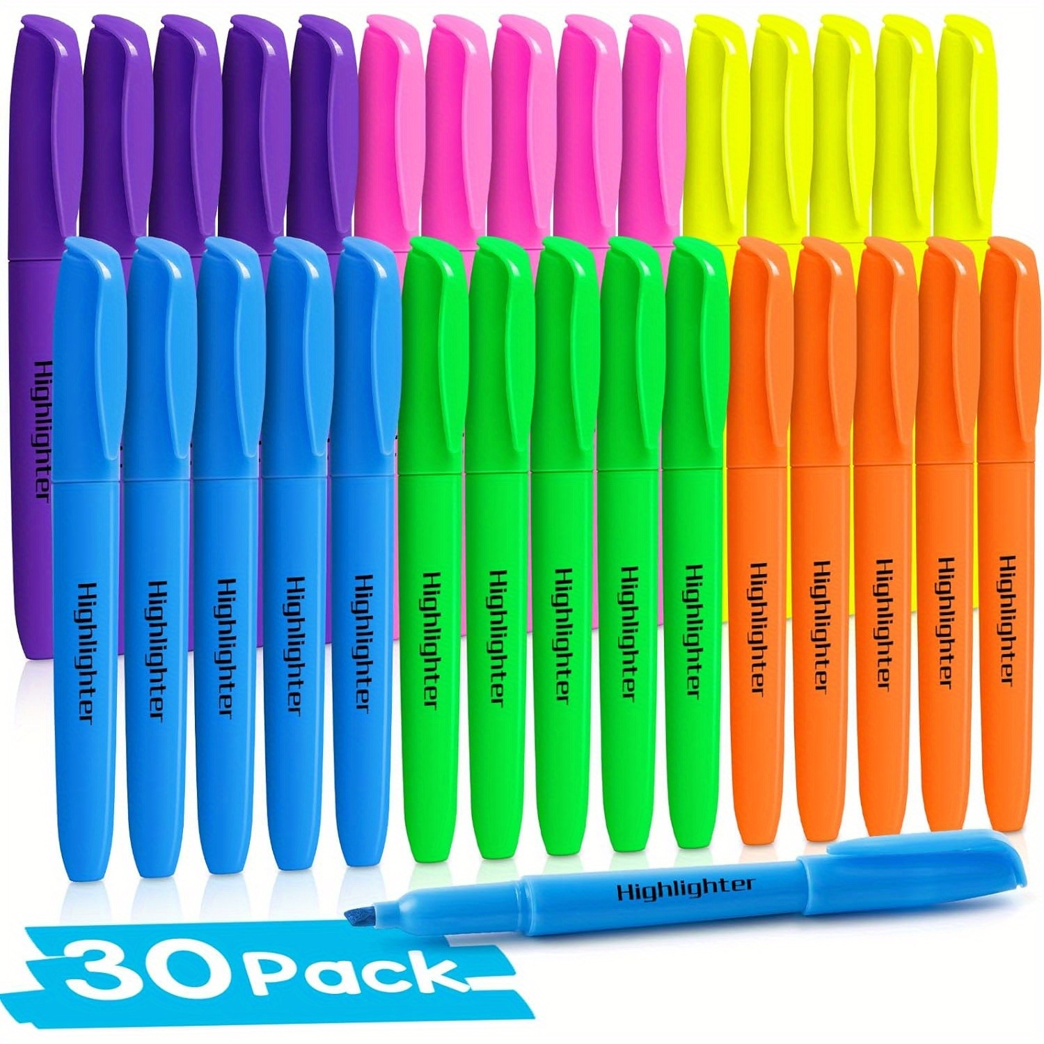 TEMU 30pcs 60pcs Highlighters In 6 Assorted Colors, Bright Highlighters With Soft Chisel Tips, Office Supplies