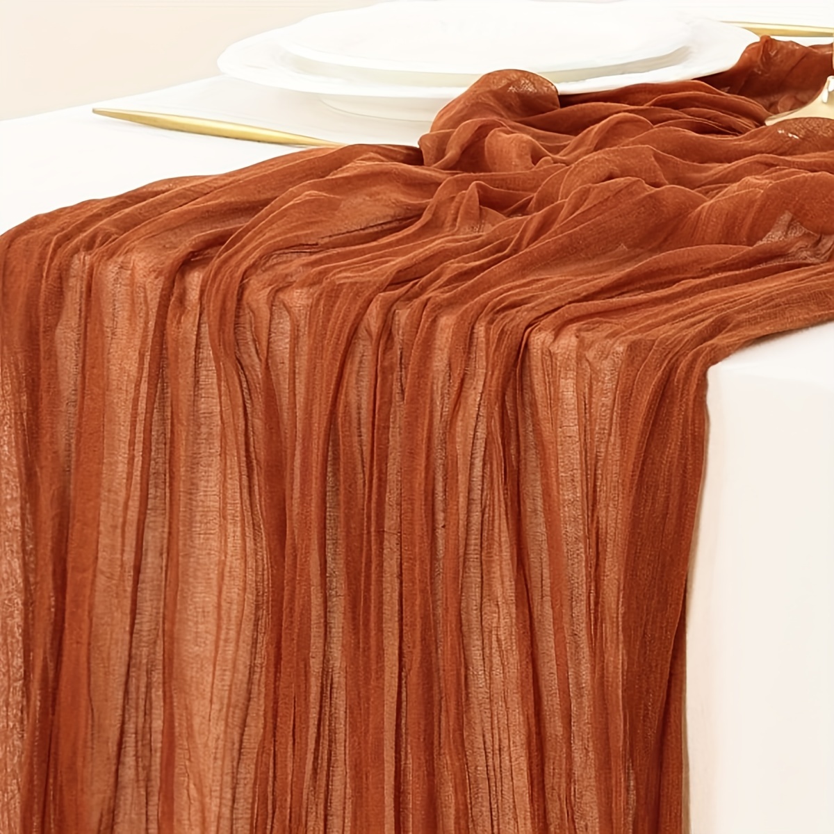 

Boho Chic Terracotta Cheesecloth Table Runner - Rustic Gauze Design For Weddings, Bridal Showers & Fall/thanksgiving Decor