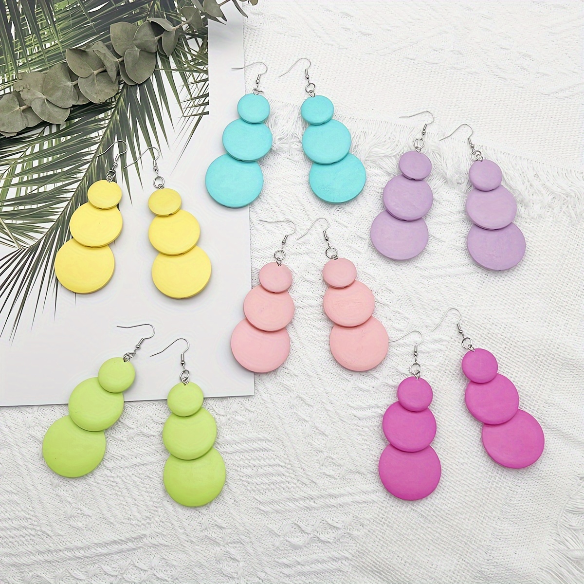 

6pairs/set Multicolor Wooden Earrings Combination, Bohemian Simple Long Wooden Drop Earrings, Creative Summer Colorful Personality Holiday Style Ear Jewelry For Women