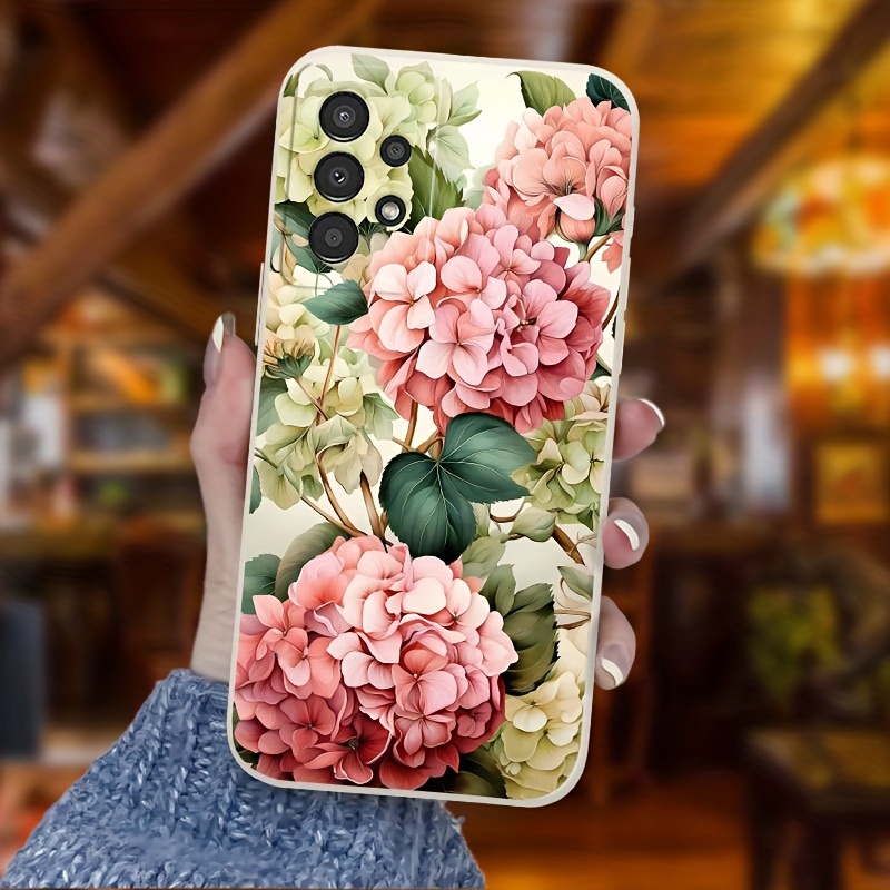 TEMU Phone Case: Vintage-colored Hydrangea Pattern, Aesthetically And Trendy. Vintage--colored Tpu Material Printed Phone Case. Suitable For Galaxy