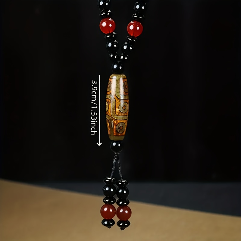 Image of Tibetan Retro Golden 9- Dzi Bead Genuine Lezi Necklace Pendant Tibetan Style Dzi Bead Coffee Color