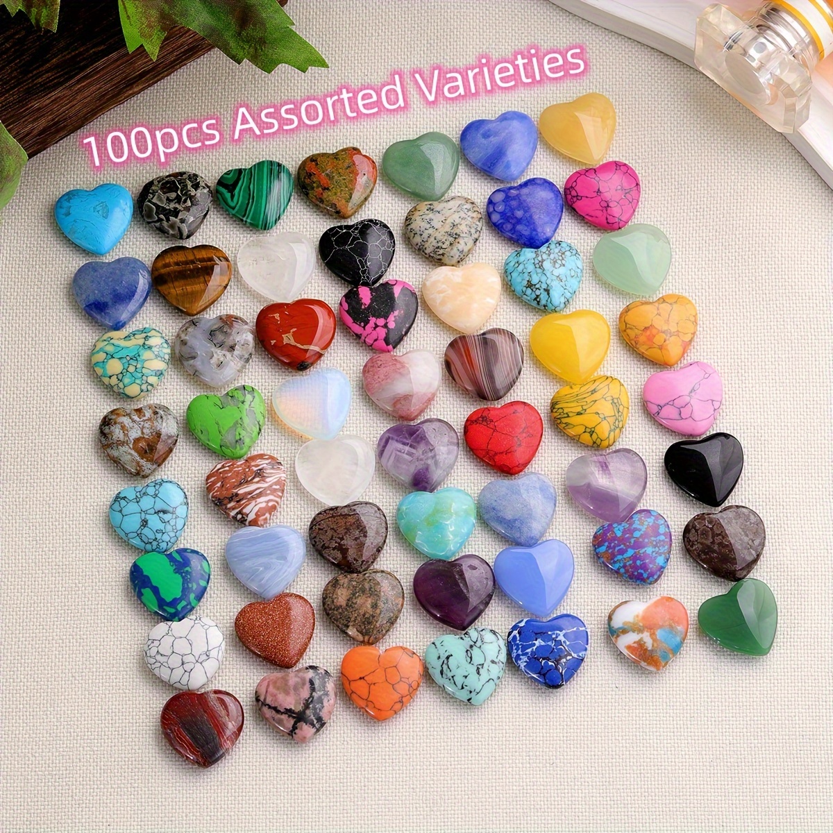 TEMU 1/10//50/100pcs Heart-shaped Artificial Gemstones Ornament, For Gift, Assorted Varieties
