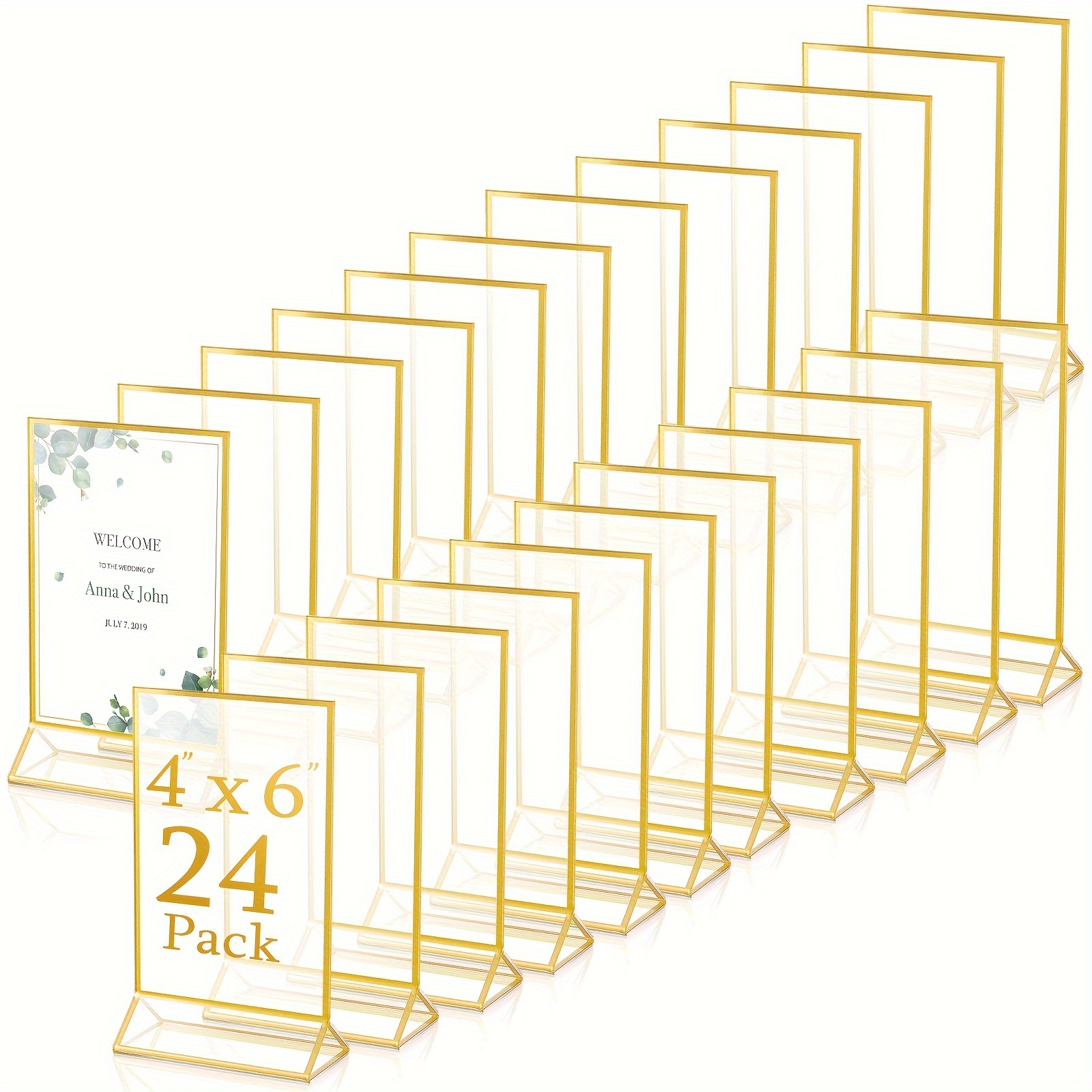 TEMU Bulk Set Of 24 Gold-framed Clear Acrylic Double-sided Display Holders With A 2 Mm , Suitable For Table Numbers, Weddings, Restaurants, Offices,