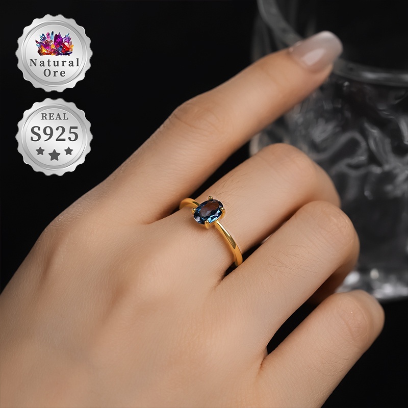 925 Silver Adjustable Ring with Natural Topaz