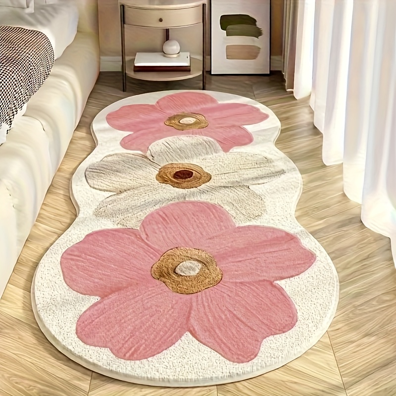 TEMU Tapis de luxe et - Tapis floral bleu marine/marron avec antidérapant, tapis épais de 10 mm pour chevet, salon, couloir - Tapis lavable en