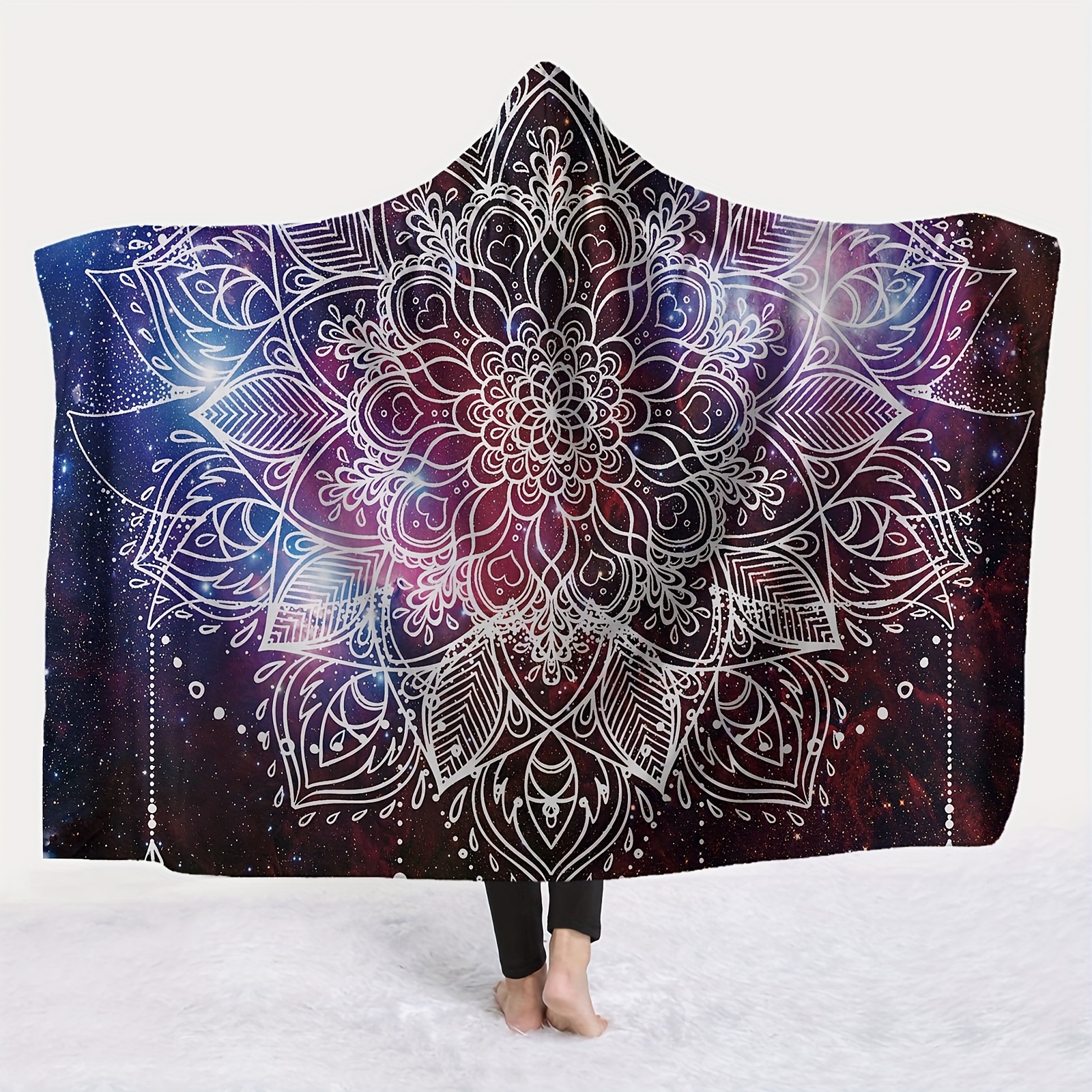 

Cozy Geometric Hooded Blanket - Soft Flannel Wearable Cape For Sofa, Office, Bed & Travel - Machine Washable