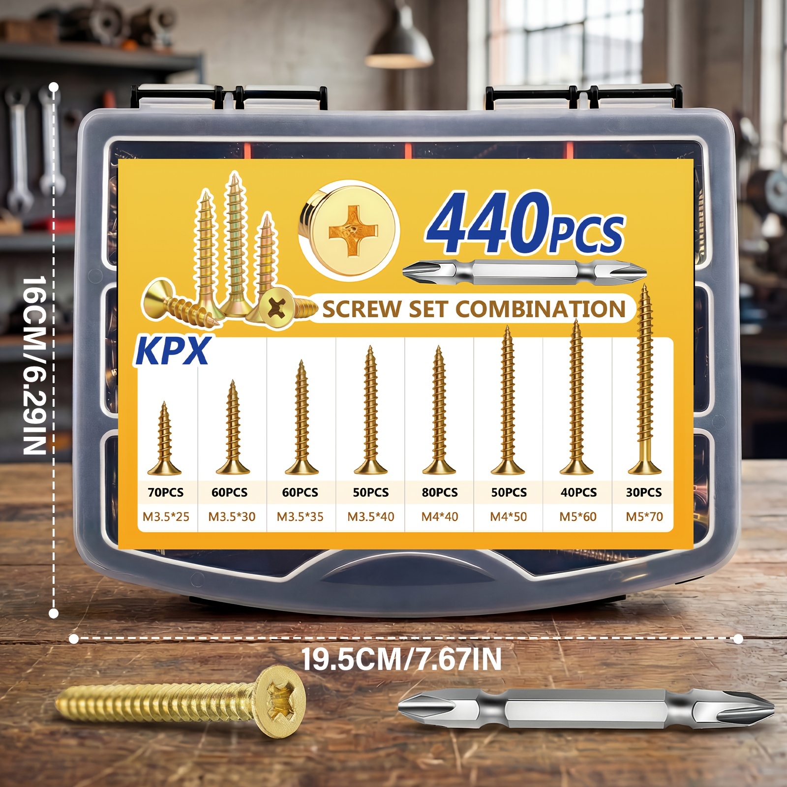 TEMU 440/880pcs Galvanized Carbon Steel Wood Screw Assortment Set - Flat-head And Phillips Designs, Common Sizes M3.5/m4/m5, Includes A Screwdriver